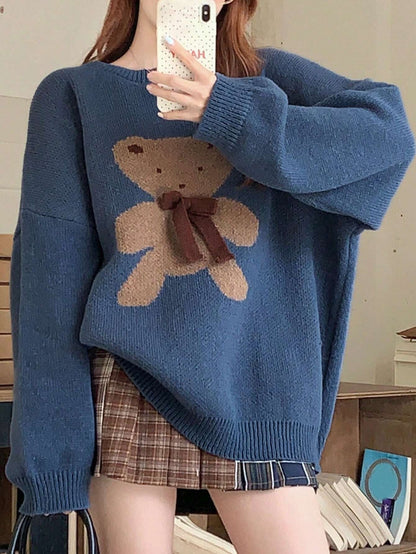 Pull-over élégant à motif Ours  avec nœud