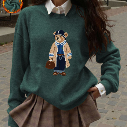 Pull cosy motif ourson marron – Col rond, manches longues