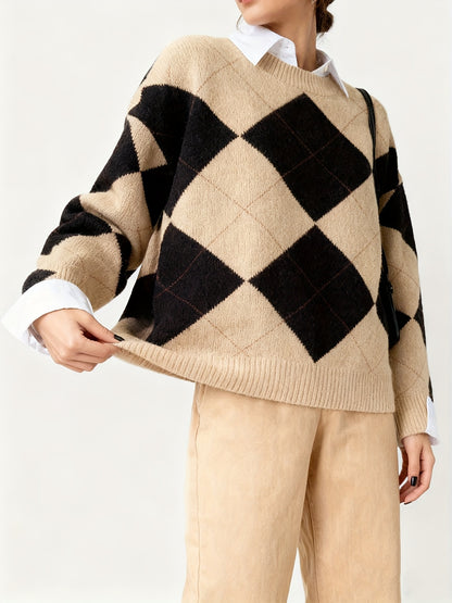Pull vintage élégant à motif géométrique
