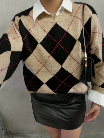 Pull vintage élégant à motif géométrique