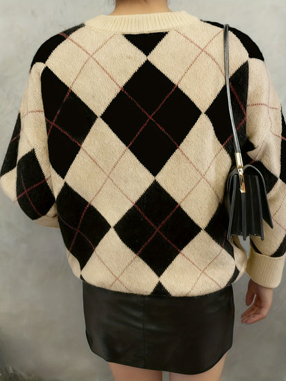 Pull vintage élégant à motif géométrique