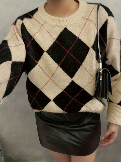 Pull vintage élégant à motif géométrique