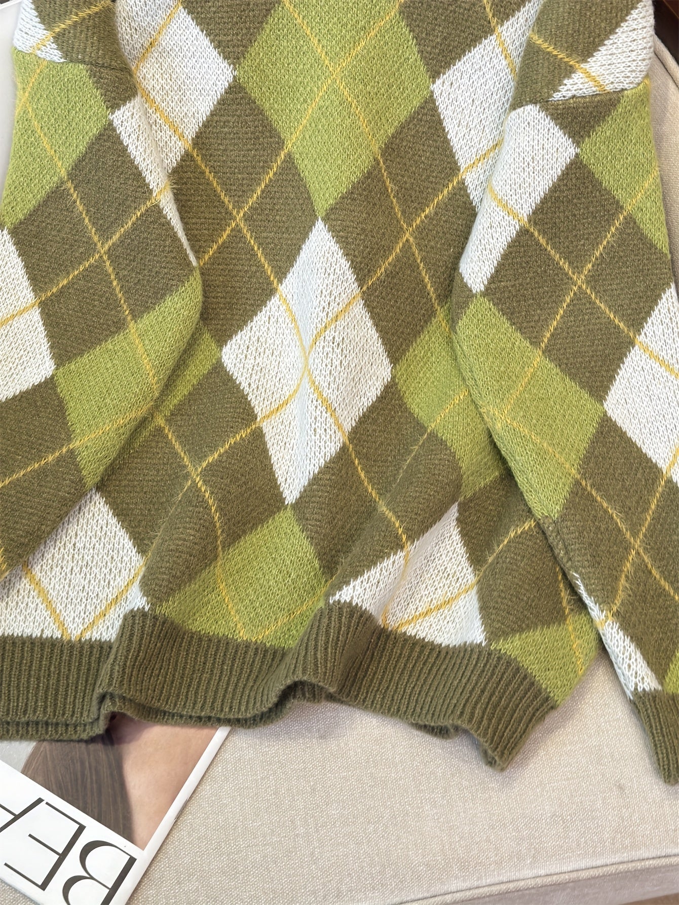 Pull style lazy à motif losanges – Rétro ample