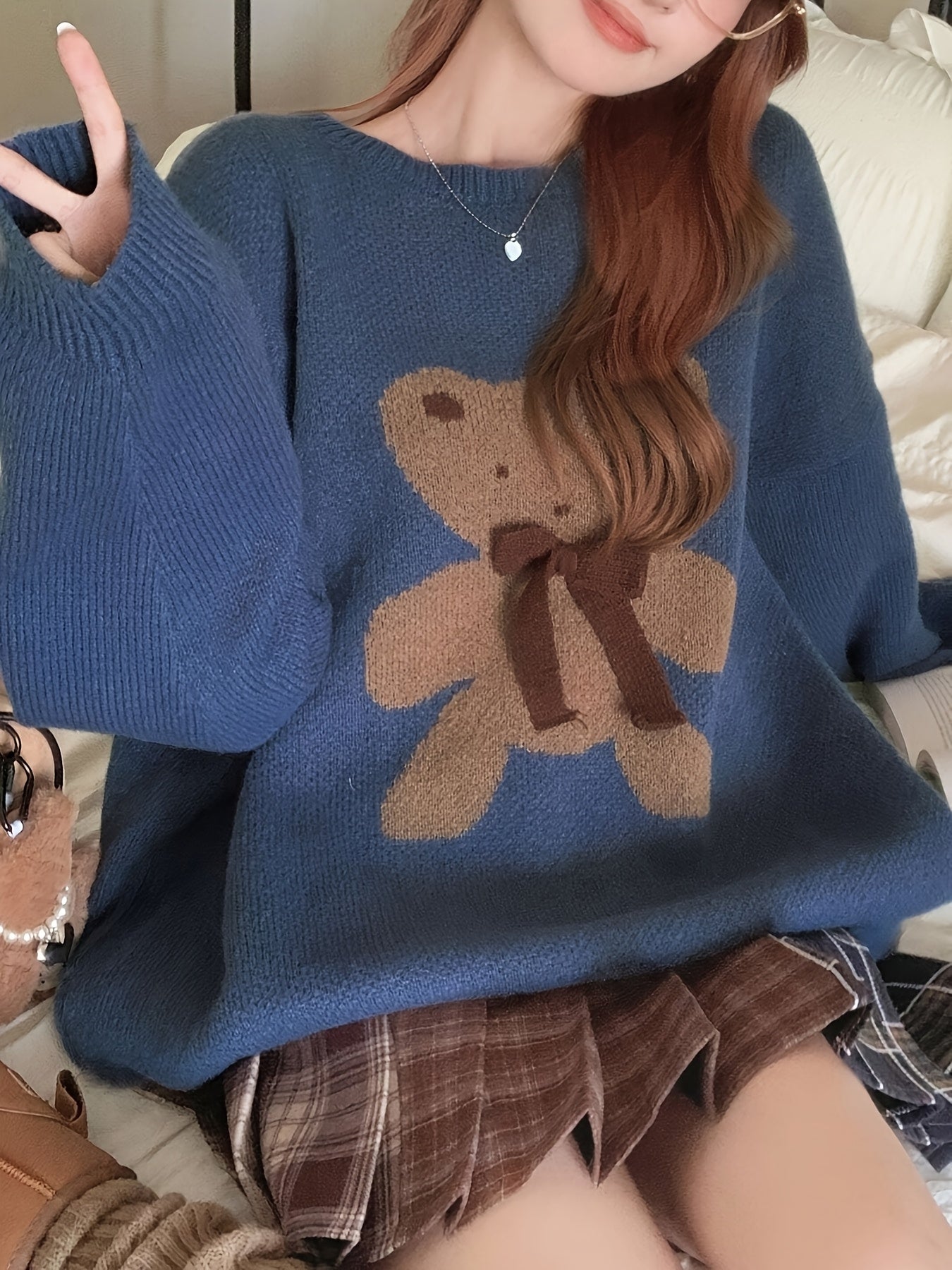 Pull-over élégant à motif Ours  avec nœud