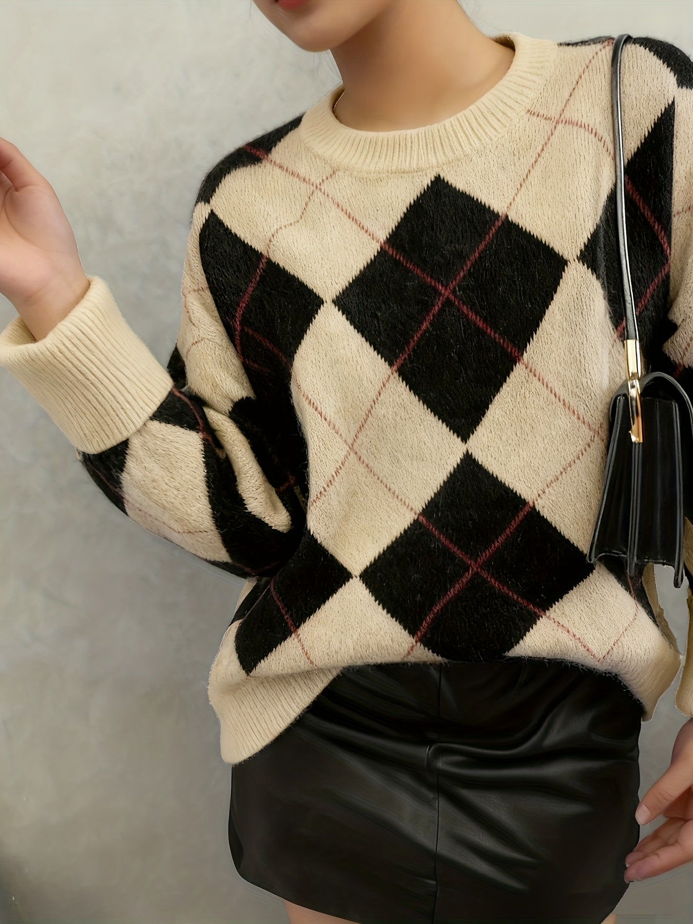 Pull vintage élégant à motif géométrique