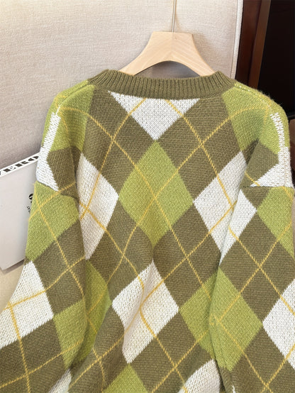 Pull style lazy à motif losanges – Rétro ample