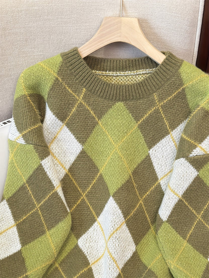 Pull style lazy à motif losanges – Rétro ample